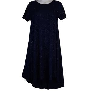 LuLaRoe Dress Womens XXS Sparkling Navy‎ Blue Carly Dark Fairy Short Sleeves